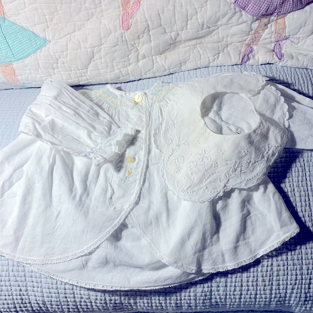 Vintage baby girl 3 piece set- Dress, bib, slip